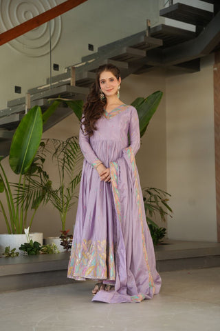 Pure Chinnon Silk With Rich Sequins & Multi Thread Embroidered Work Gown