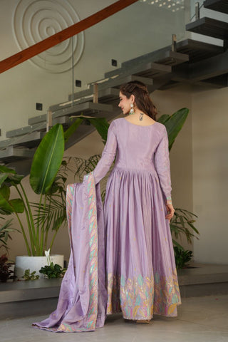 Pure Chinnon Silk With Rich Sequins & Multi Thread Embroidered Work Gown