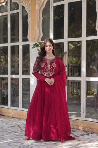 Fancy Faux Blooming Georgette with Attractive Embroidery Zari Sequins work Gown Set