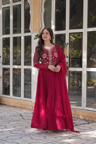 Fancy Faux Blooming Georgette with Attractive Embroidery Zari Sequins work Gown Set
