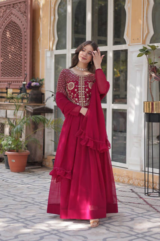 Fancy Faux Blooming Georgette with Attractive Embroidery Zari Sequins work Gown Set