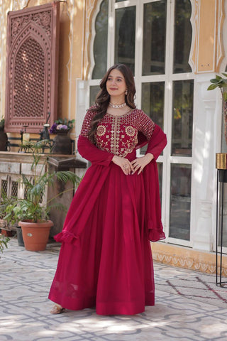 Fancy Faux Blooming Georgette with Attractive Embroidery Zari Sequins work Gown Set