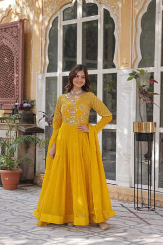 Fancy Faux Blooming Georgette with Attractive Embroidery Zari Sequins work Gown Set