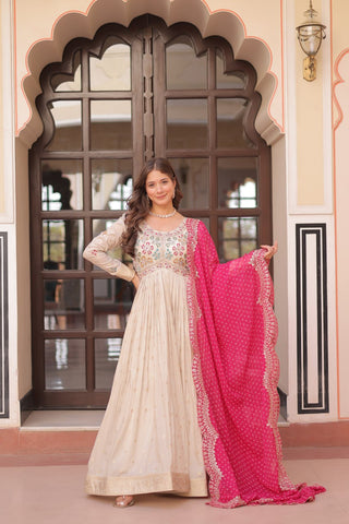 Cosmos weaving Jacquard with Pearl Beads Embroidered work Gown