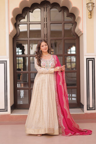 Cosmos weaving Jacquard with Pearl Beads Embroidered work Gown