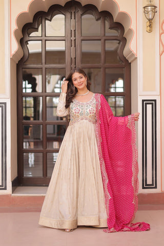 Cosmos weaving Jacquard with Pearl Beads Embroidered work Gown