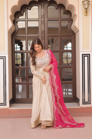 Cosmos weaving Jacquard with Pearl Beads Embroidered work Gown