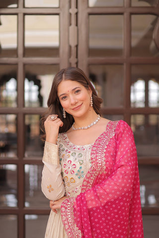 Cosmos weaving Jacquard with Pearl Beads Embroidered work Gown