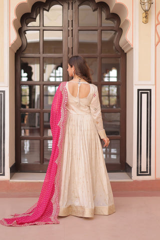 Cosmos weaving Jacquard with Pearl Beads Embroidered work Gown