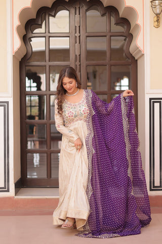 Cosmos weaving Jacquard with Pearl Beads Embroidered work Gown