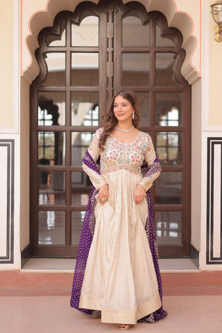 Cosmos weaving Jacquard with Pearl Beads Embroidered work Gown