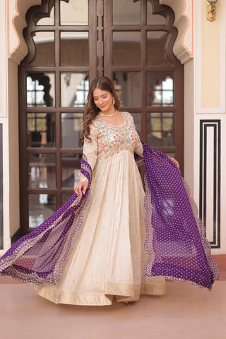 Cosmos weaving Jacquard with Pearl Beads Embroidered work Gown