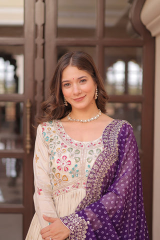 Cosmos weaving Jacquard with Pearl Beads Embroidered work Gown