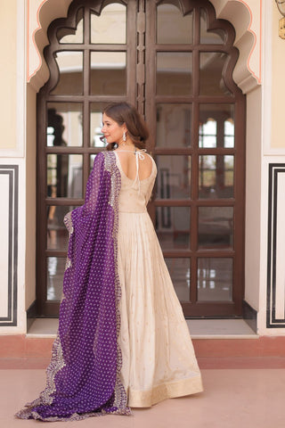 Cosmos weaving Jacquard with Pearl Beads Embroidered work Gown