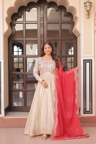 Cosmos weaving Jacquard with Pearl Beads Embroidered work Gown