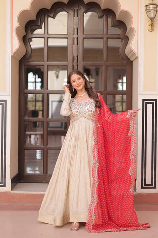 Cosmos weaving Jacquard with Pearl Beads Embroidered work Gown
