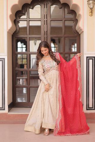 Cosmos weaving Jacquard with Pearl Beads Embroidered work Gown