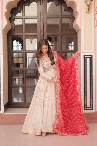 Cosmos weaving Jacquard with Pearl Beads Embroidered work Gown