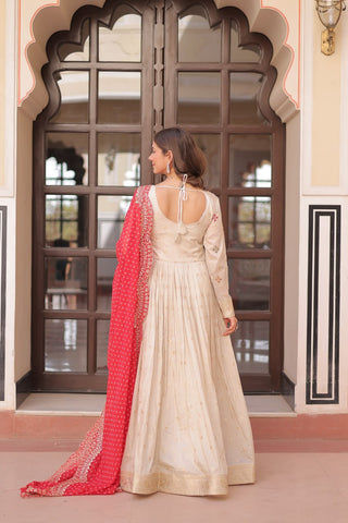 Cosmos weaving Jacquard with Pearl Beads Embroidered work Gown