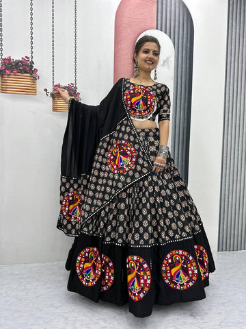 Festive Special Pure Cotton Heavy Gamathi Work with 6 Meter Huge Flair Lehenga Choli Set