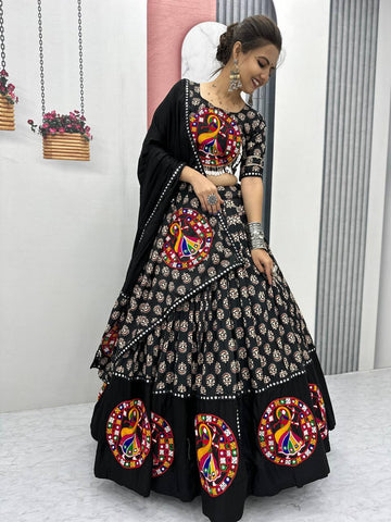 Festive Special Pure Cotton Heavy Gamathi Work with 6 Meter Huge Flair Lehenga Choli Set