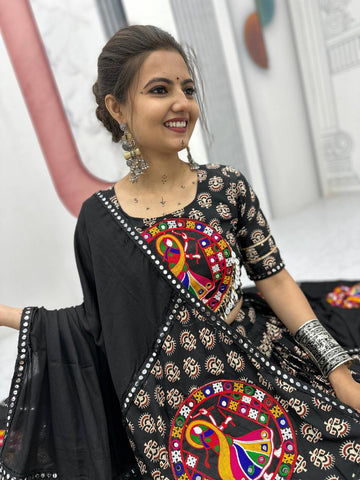Festive Special Pure Cotton Heavy Gamathi Work with 6 Meter Huge Flair Lehenga Choli Set