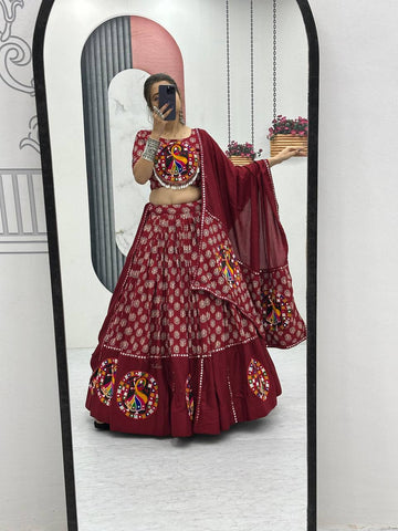 Festive Special Pure Cotton Heavy Gamathi Work with 6 Meter Huge Flair Lehenga Choli Set