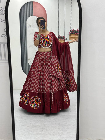Festive Special Pure Cotton Heavy Gamathi Work with 6 Meter Huge Flair Lehenga Choli Set