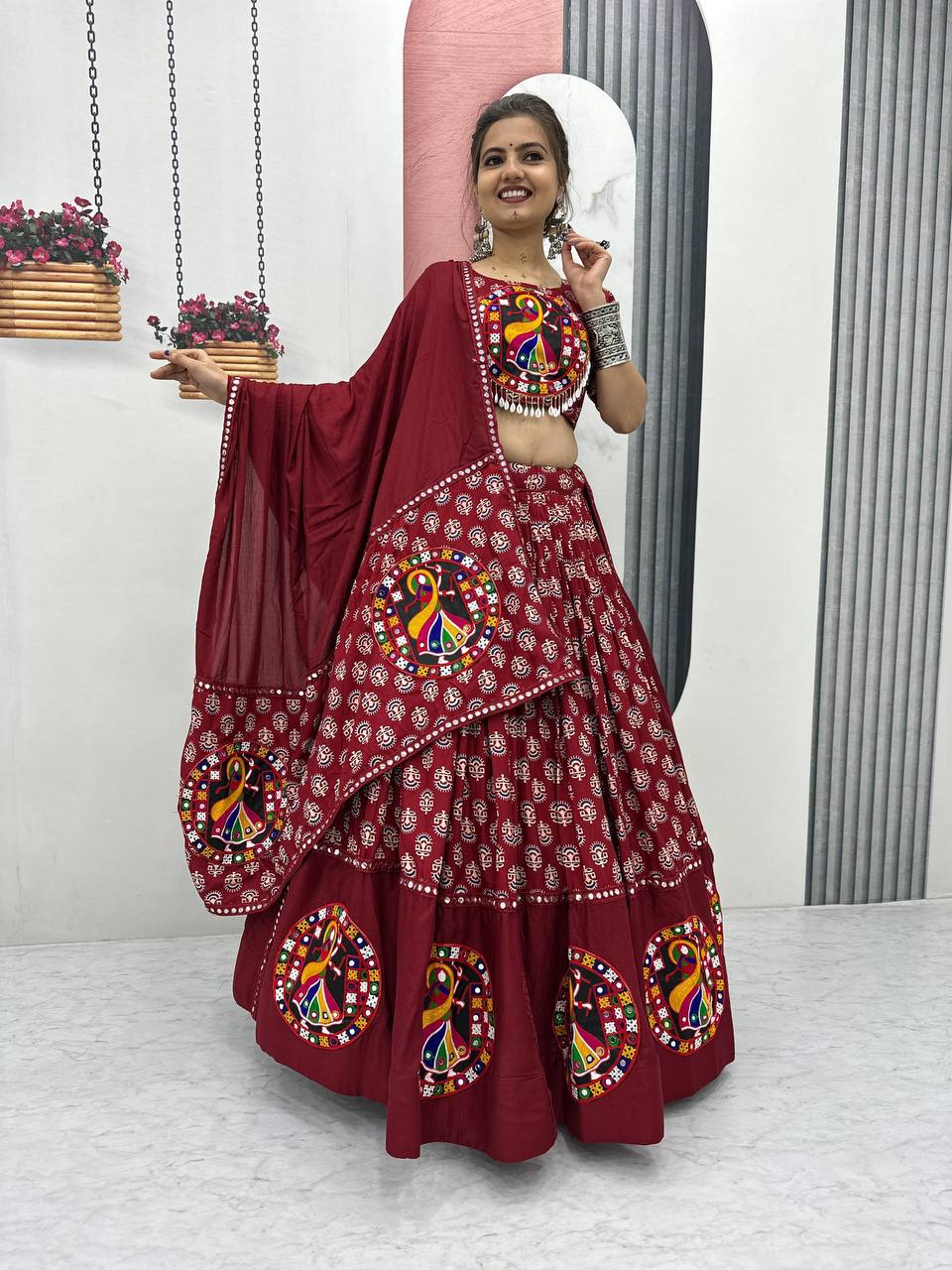 Festive Special Pure Cotton Heavy Gamathi Work with 6 Meter Huge Flair Lehenga Choli Set