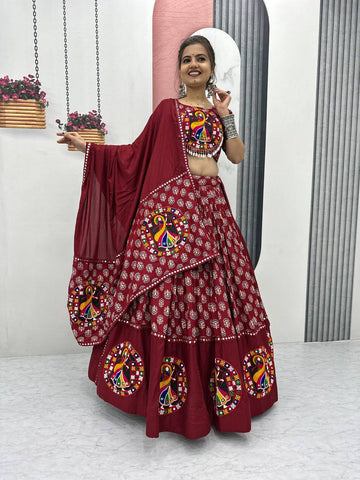 Festive Special Pure Cotton Heavy Gamathi Work with 6 Meter Huge Flair Lehenga Choli Set