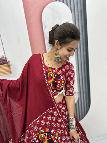 Festive Special Pure Cotton Heavy Gamathi Work with 6 Meter Huge Flair Lehenga Choli Set