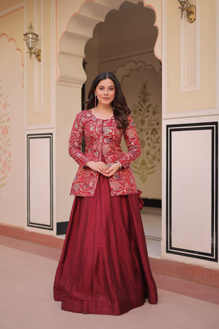 Pure Simmer Vichitra Silk Rich Sequins Kali Pattern Work Women Suit Set