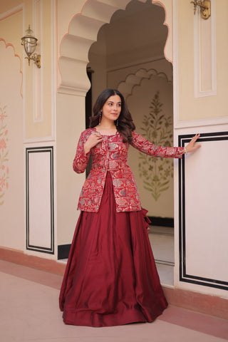 Pure Simmer Vichitra Silk Rich Sequins Kali Pattern Work Women Suit Set
