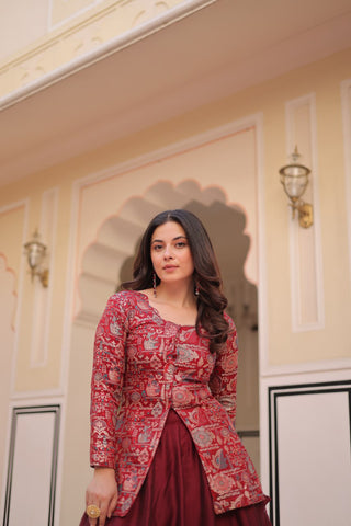 Pure Simmer Vichitra Silk Rich Sequins Kali Pattern Work Women Suit Set