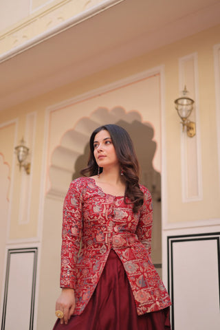 Pure Simmer Vichitra Silk Rich Sequins Kali Pattern Work Women Suit Set