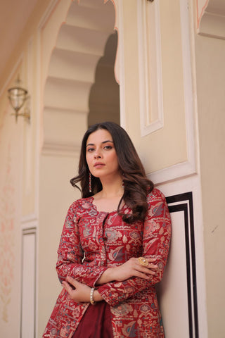 Pure Simmer Vichitra Silk Rich Sequins Kali Pattern Work Women Suit Set