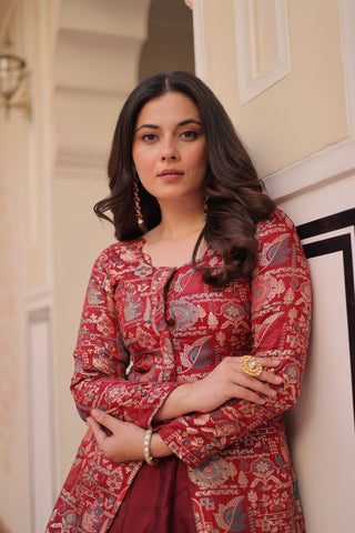 Pure Simmer Vichitra Silk Rich Sequins Kali Pattern Work Women Suit Set