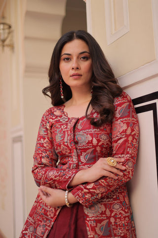 Pure Simmer Vichitra Silk Rich Sequins Kali Pattern Work Women Suit Set