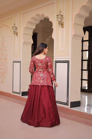 Pure Simmer Vichitra Silk Rich Sequins Kali Pattern Work Women Suit Set