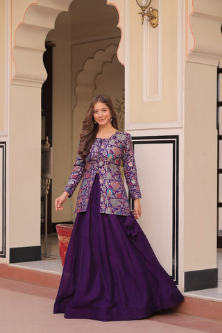 Pure Simmer Vichitra Silk Rich Sequins Kali Pattern Work Women Suit Set