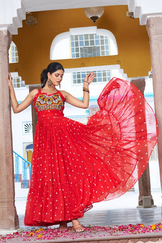Special Georgette Bandhani Print Gown with 9 Meter Huge Flair For Navratri