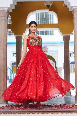 Special Georgette Bandhani Print Gown with 9 Meter Huge Flair For Navratri