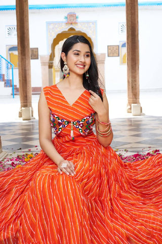Special Georgette Bandhani Print Gown with 9 Meter Huge Flair For Navratri