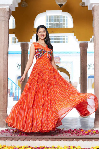 Special Georgette Bandhani Print Gown with 9 Meter Huge Flair For Navratri