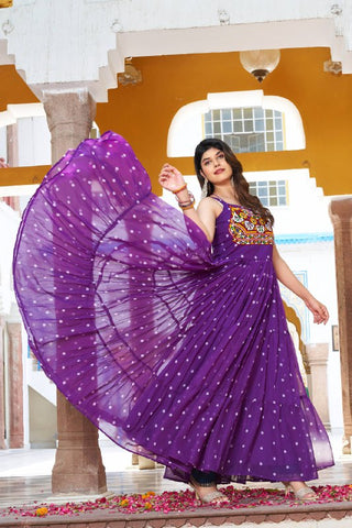 Special Georgette Bandhani Print Gown with 9 Meter Huge Flair For Navratri