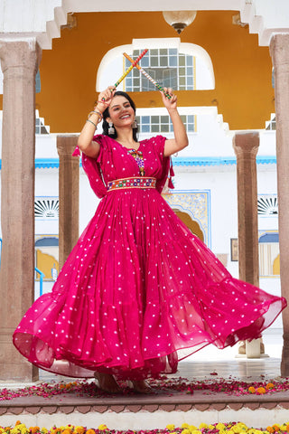 Special Georgette Bandhani Print Gown with 9 Meter Huge Flair For Navratri