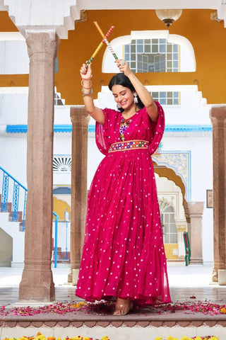 Special Georgette Bandhani Print Gown with 9 Meter Huge Flair For Navratri