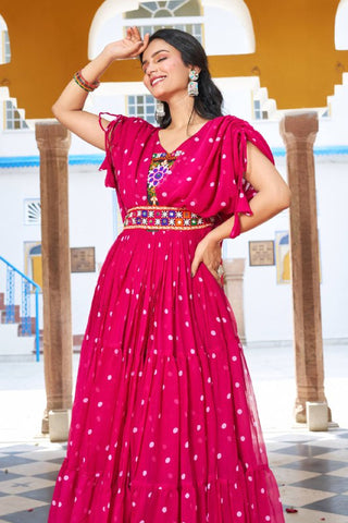 Special Georgette Bandhani Print Gown with 9 Meter Huge Flair For Navratri