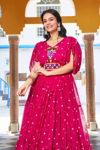Special Georgette Bandhani Print Gown with 9 Meter Huge Flair For Navratri