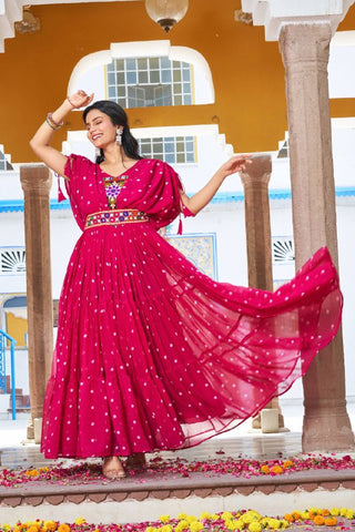 Special Georgette Bandhani Print Gown with 9 Meter Huge Flair For Navratri